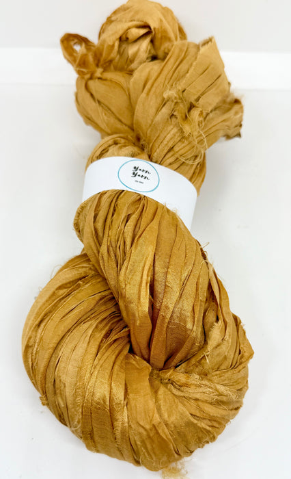 Sari silk ribbon yarn. Gold. Craft ribbon. fibre arts.