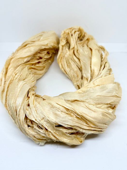 Sari silk ribbon. Mellow Yellow. Wide strips.