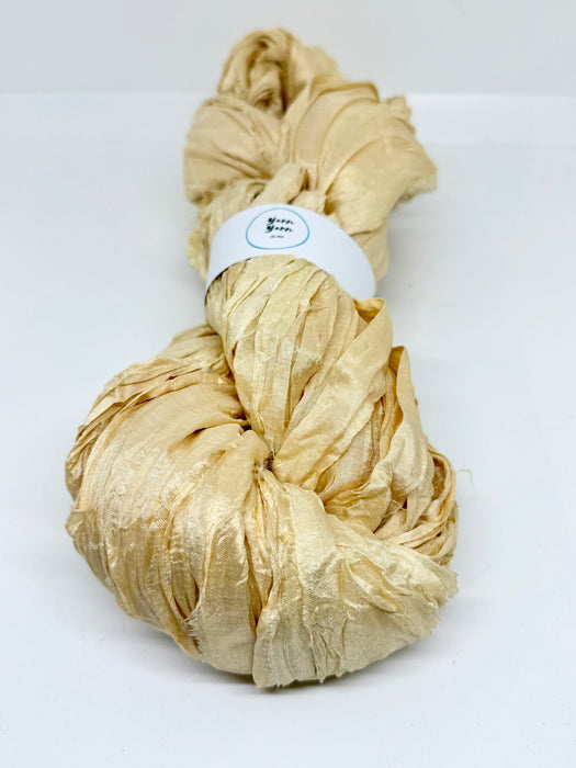 Sari silk ribbon. Mellow Yellow. Wide strips.