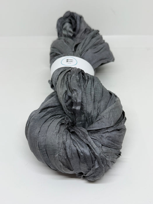 Sari silk ribbon yarn. Slate grey. Craft ribbon. fibre arts.