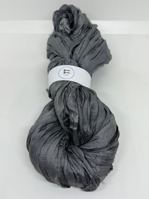 Sari silk ribbon yarn. Slate grey. Craft ribbon. fibre arts.