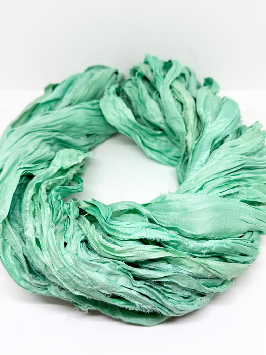 Sari silk ribbon, super soft sari silk. Sea green.