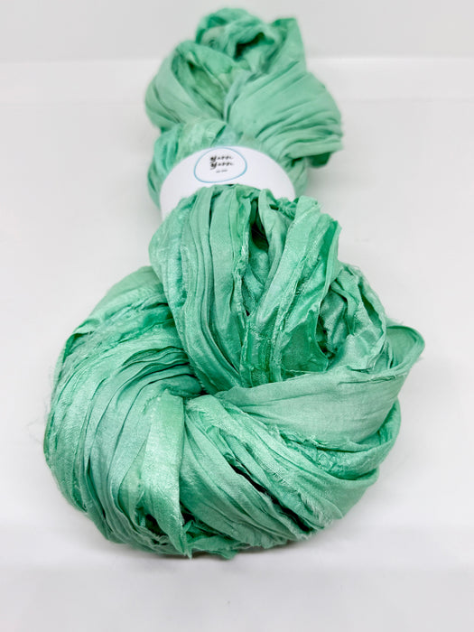 Sari silk ribbon, super soft sari silk. Sea green.