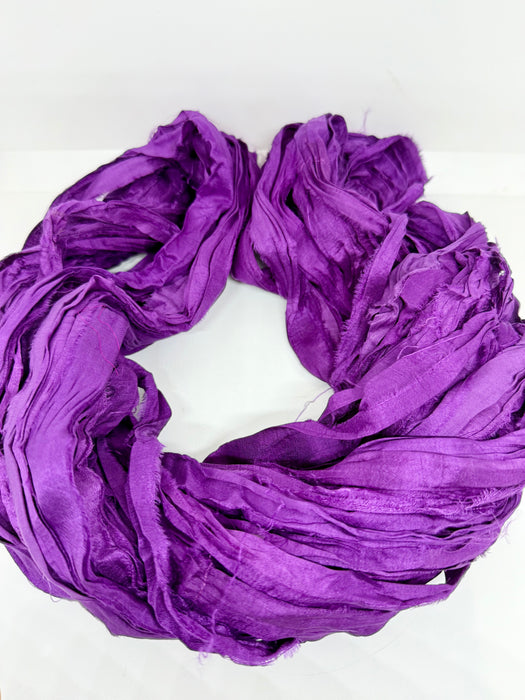 Sari silk ribbon yarn. Magenta plum.