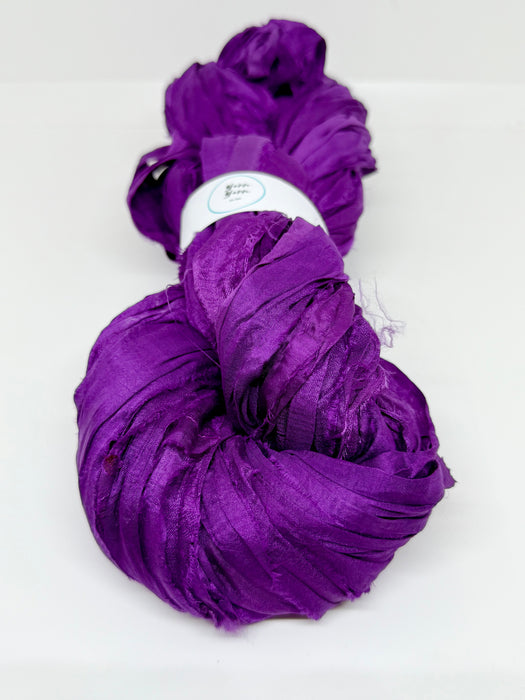 Sari silk ribbon yarn. Magenta plum.