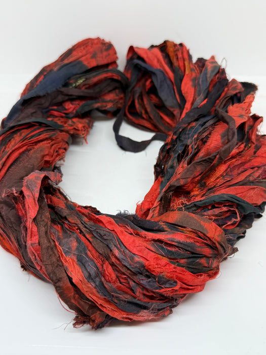 Sari silk ribbon tie dyed PUNK RED. SOLD OUT