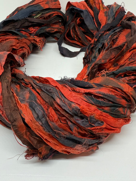 Sari silk ribbon tie dyed PUNK RED