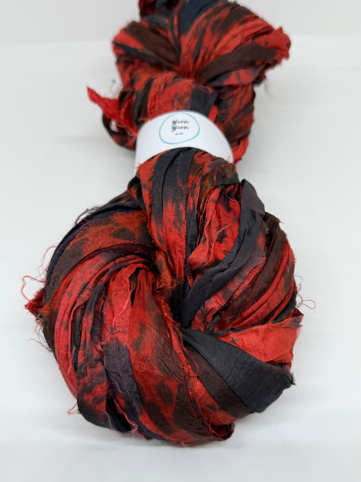 Sari silk ribbon tie dyed PUNK RED