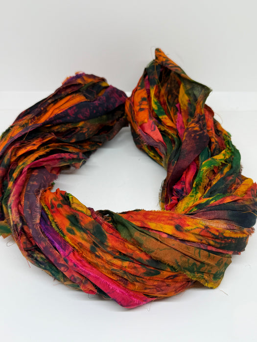 Sari silk ribbon tie dyed earthy burnt orange