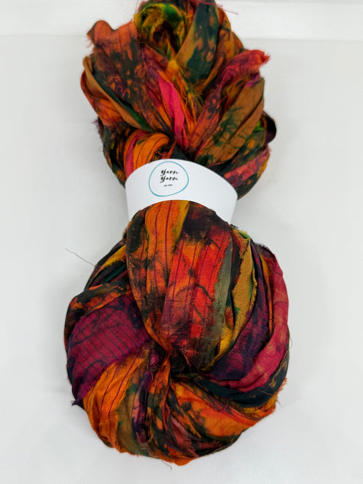 Sari silk ribbon tie dyed earthy burnt orange