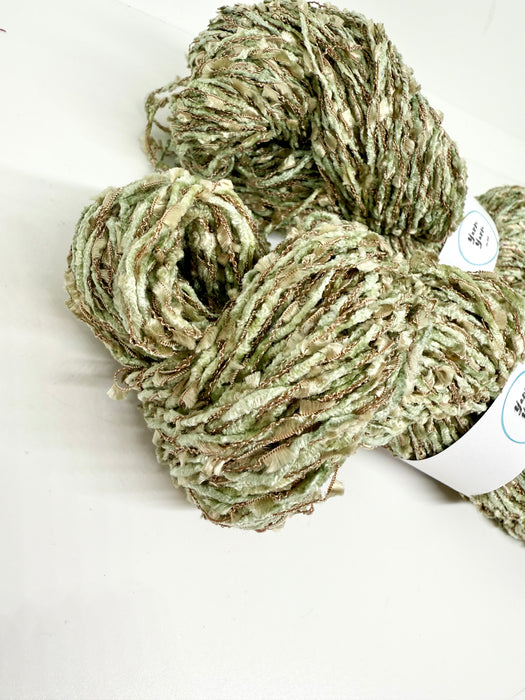 Handspun velvet yarn, sage green. Soft ethical yarn.