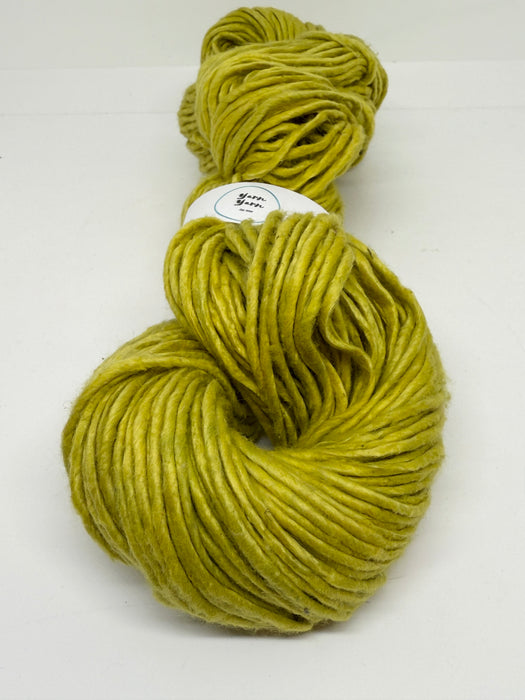 Organic skin cotton yarn. Slub cotton yarn. Chartreuse.