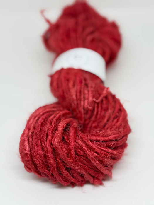 Sari silk yarn, red. Silk yarn.