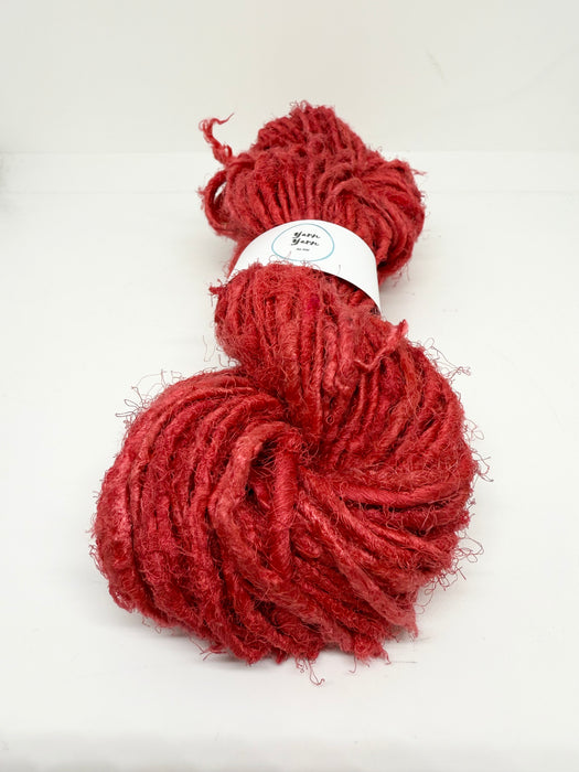 Sari silk yarn, red. Silk yarn.