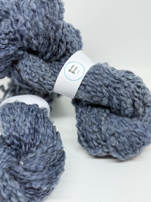 Handspun Indian boucle wool. Natural wool. Petrol Blue.