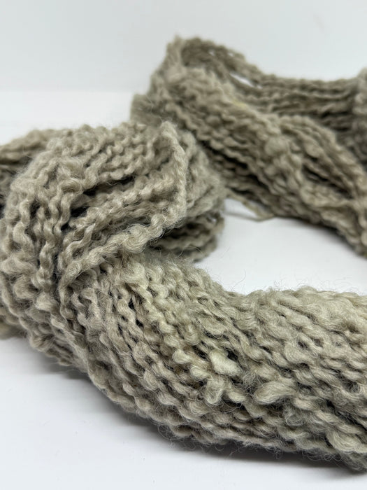 Handspun Indian boucle wool. Natural wool. Sage.