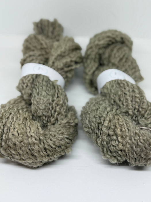 Handspun Indian boucle wool. Natural wool. Sage.