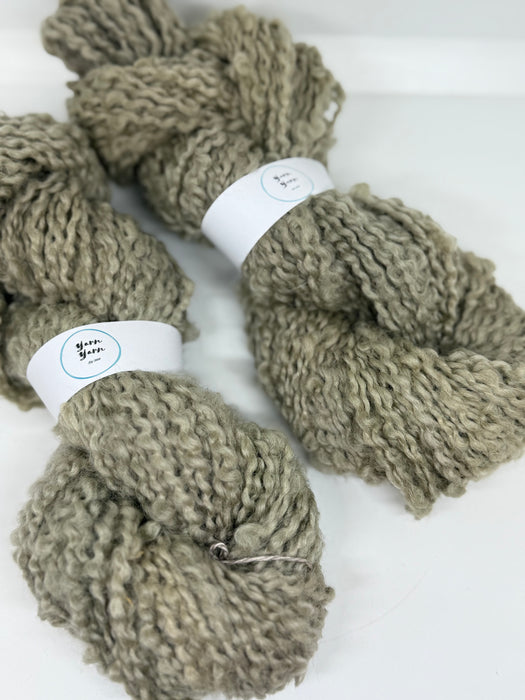 Handspun Indian boucle wool. Natural wool. Sage.